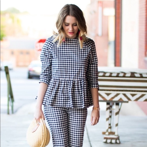 Victoria Beckham for Target plaid blue‎ top blouse size S career casual peplum - Picture 13 of 16